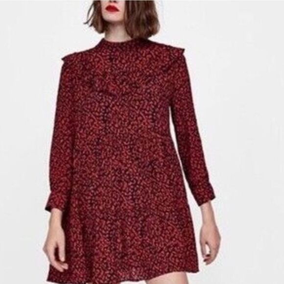 Zara Red and Black Long Sleeve Dress - Picture 3 of 6